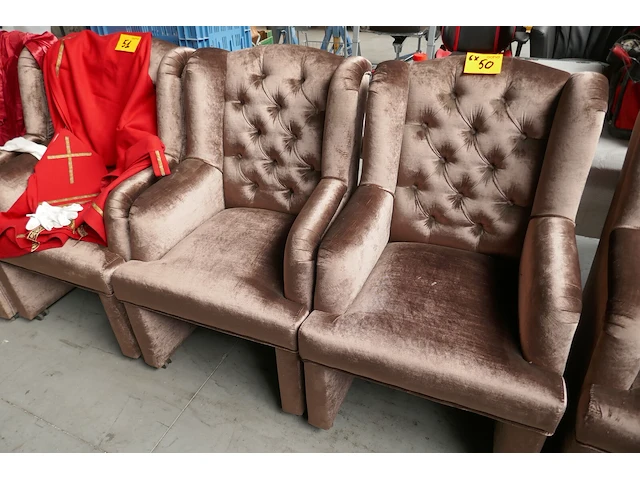 6 mobiele luxe fluwelen eetkamerfauteuil's - afbeelding 6 van  8