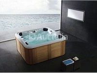 6 persoons outdoor spa 208x208 cm - wit bad / naturel houten kleur zijkant - afbeelding 10 van  24