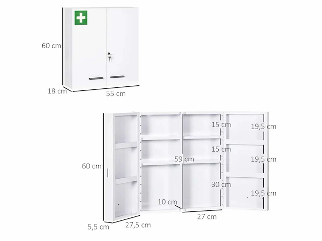 6-plank medicijnkast met slot en 2 beveiligingssleutels - afbeelding 2 van  4