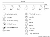 6 x 1-fase railverlichting set – 2 meter – wit – inclusief 6 x gu10 railspots - afbeelding 4 van  5