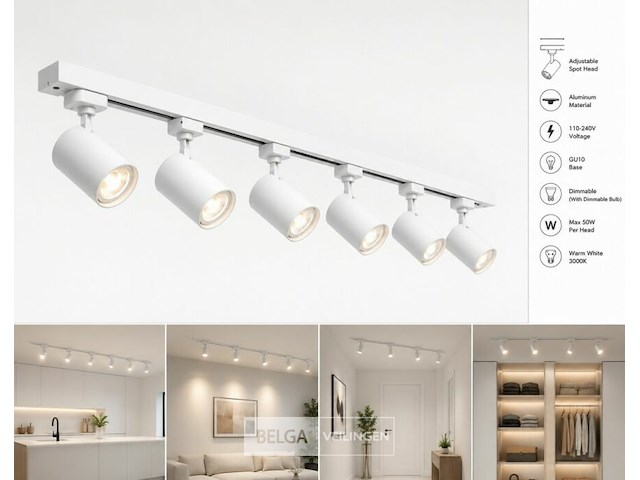 6 x 1-fase railverlichting set – 2 meter – wit – inclusief 6 x gu10 railspots - afbeelding 3 van  6