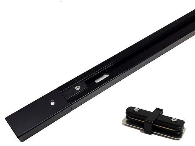 6 x 2 meter rail voor 1 fase 2 draden railsystem met doorverbinder zwart - afbeelding 1 van  4