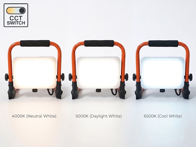 6 x 50w werklamp led 3in1 kleur cct breedstraaler waterdicht met voet - afbeelding 1 van  10