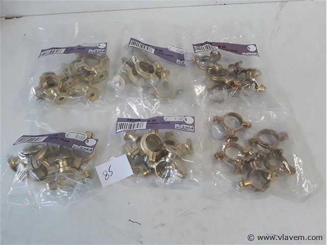 6 x beugel messing 5 stuks voor buis 22mm - afbeelding 1 van  2