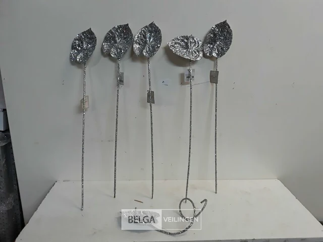 6 x blad 13 cm op steel zilverglitter - afbeelding 2 van  3