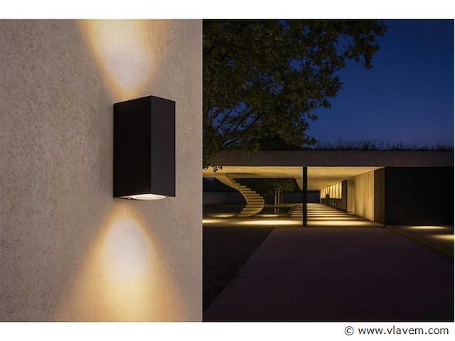 6 x buiten wandlamp – gu10 – rechthoek – dubbele lichtuitgang – ip65 – zwart - afbeelding 1 van  4