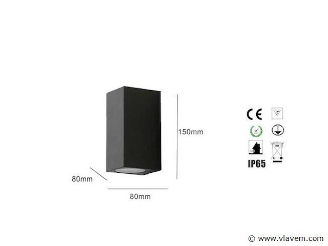 6 x buiten wandlamp – gu10 – rechthoek – dubbele lichtuitgang – ip65 – zwart - afbeelding 4 van  4