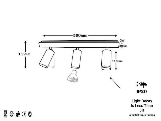 6 x gu10 opbouwspot armatuur – 3 draaibare spots – ip20 – zwart - afbeelding 4 van  4