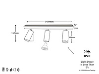 6 x gu10 opbouwspot armatuur – 3 draaibare spots – ip20 – zwart - afbeelding 3 van  3