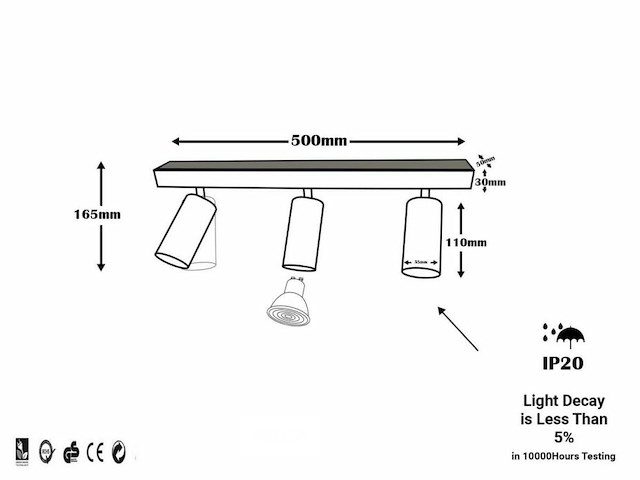 6 x gu10 opbouwspot armatuur – 3 draaibare spots – ip20 – zwart - afbeelding 5 van  5