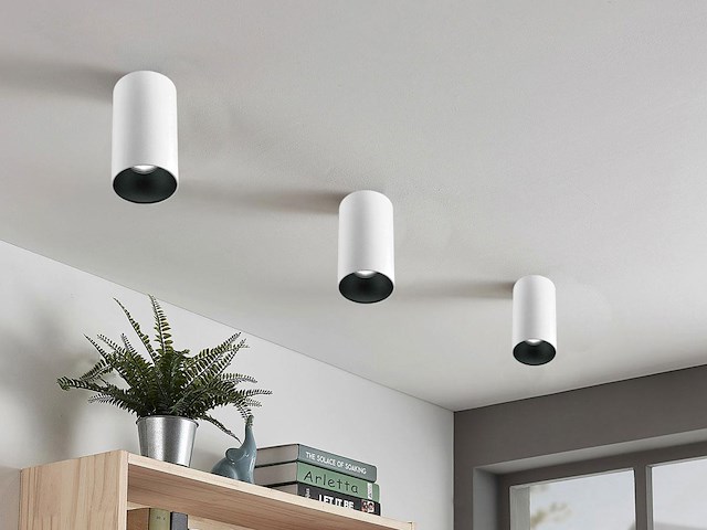 6 x gu10 opbouwspot armatuur cilinder zand wit en zwart - afbeelding 5 van  6