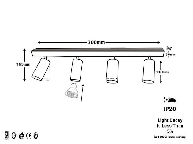 6 x gu10 plafondspots – 4 verstelbare spotlights – aluminium – ip20 - afbeelding 4 van  5
