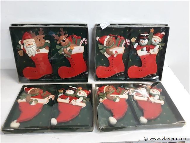 6 x hangdeco hout kerstfiguur in sok/muts 2 stuks - afbeelding 1 van  2
