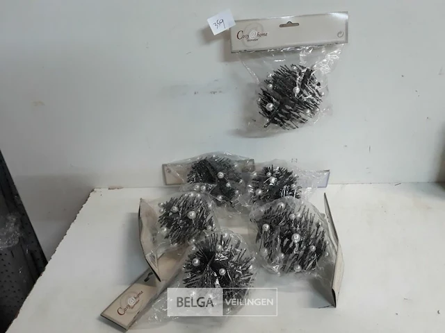 6 x hangdeco zwart met parels - afbeelding 1 van  3