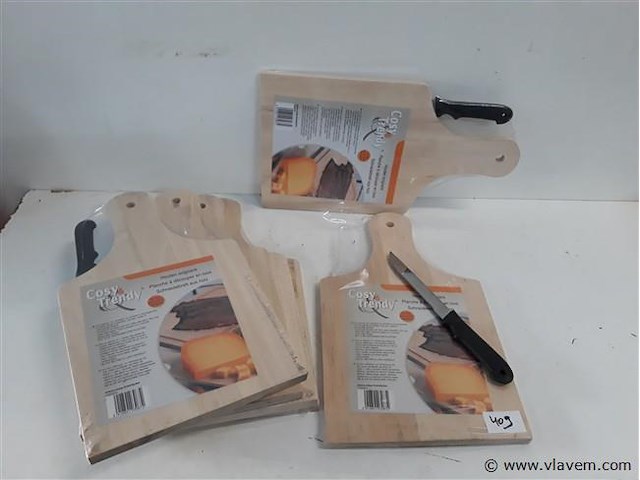 6 x houten snijplank 18 x 32 cm met mes - afbeelding 1 van  2