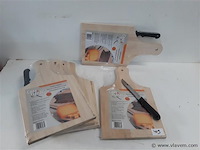 6 x houten snijplank 18 x 32 cm met mes
