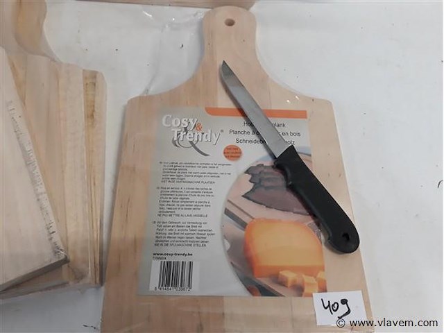 6 x houten snijplank 18 x 32 cm met mes - afbeelding 2 van  2