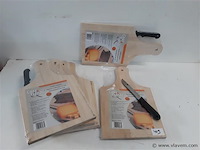 6 x houten snijplank 18 x 32 cm met mes - afbeelding 1 van  2