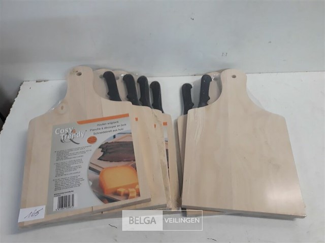 6 x houten snijplank 18 x 32 cm met mes - afbeelding 2 van  3