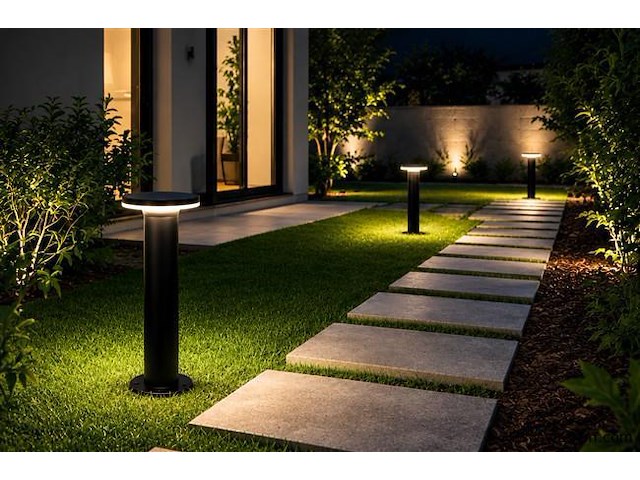 6 x led buiten sokkel lamp – 12w – 4200k neutraal wit - zwart – ip65 – dexter-2 - afbeelding 1 van  5