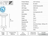 6 x led buiten sokkel lamp – 12w – 4200k neutraal wit - zwart – ip65 – dexter-2 - afbeelding 5 van  6
