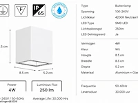 6 x led buiten wandlamp – 4w – 4200k neutraal wit - wit – ip65 – sekoya - afbeelding 5 van  6