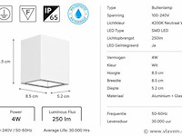 6 x led buiten wandlamp – 4w – 4200k neutraal wit - wit – ip65 – sekoya - afbeelding 4 van  5