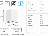 6 x led buiten wandlamp – 4w – 4200k neutraal wit - wit – ip65 – sekoya - afbeelding 5 van  6