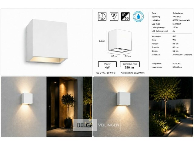 6 x led buiten wandlamp – 4w – 4200k neutraal wit - wit – ip65 – sekoya - afbeelding 6 van  6