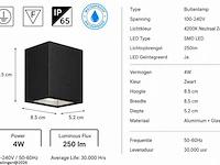6 x led buiten wandlamp – 4w – 4200k neutraal wit - zwart – ip65 – sekoya - afbeelding 5 van  6