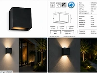 6 x led buiten wandlamp – 4w – 4200k neutraal wit - zwart – ip65 – sekoya - afbeelding 6 van  6
