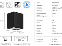 6 x led buiten wandlamp – 4w – 4200k neutraal wit - zwart – ip65 – sekoya - afbeelding 4 van  5