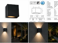 6 x led buiten wandlamp – 4w – 4200k neutraal wit - zwart – ip65 – sekoya - afbeelding 5 van  5