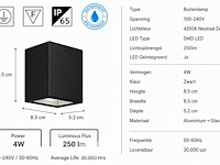 6 x led buiten wandlamp – 4w – 4200k neutraal wit - zwart – ip65 – sekoya - afbeelding 5 van  6