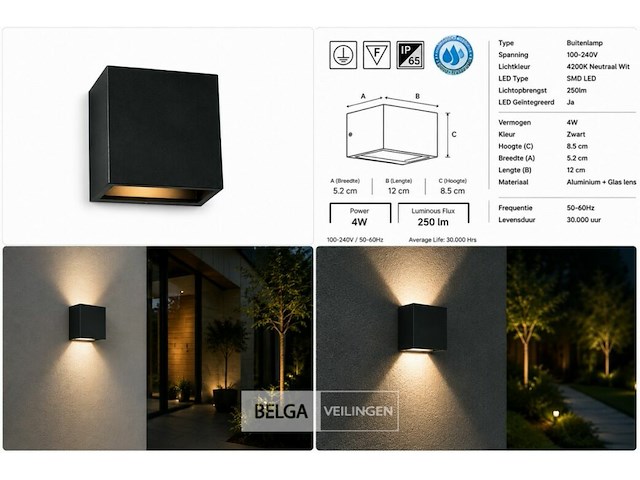 6 x led buiten wandlamp – 4w – 4200k neutraal wit - zwart – ip65 – sekoya - afbeelding 6 van  6