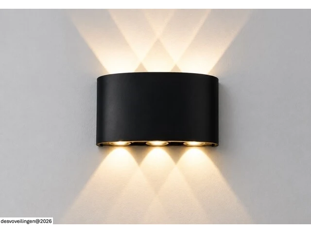 6 x led buiten wandlamp – 6w – 4200k neutraal wit - zwart – ip65 – proton-6 - afbeelding 4 van  6
