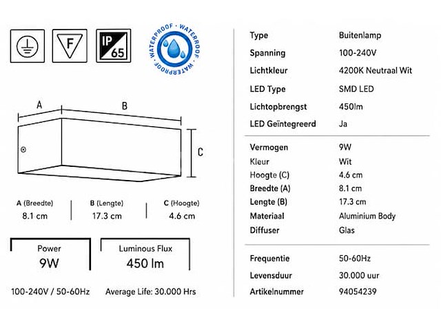 6 x led buiten wandlamp – 9w – 4200k neutraal wit - wit – ip65 – andiz - afbeelding 3 van  5