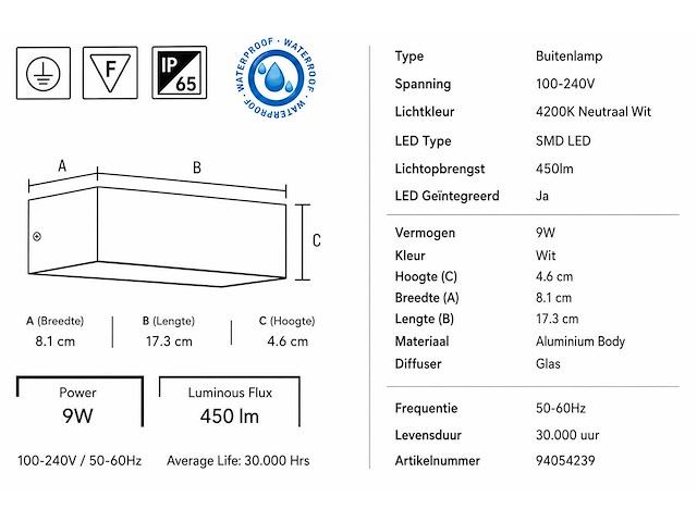 6 x led buiten wandlamp – 9w – 4200k neutraal wit - wit – ip65 – andiz - afbeelding 7 van  12