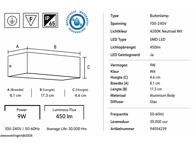6 x led buiten wandlamp – 9w – 4200k neutraal wit - wit – ip65 – andiz - afbeelding 5 van  6