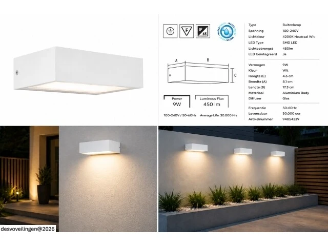 6 x led buiten wandlamp – 9w – 4200k neutraal wit - wit – ip65 – andiz - afbeelding 6 van  6