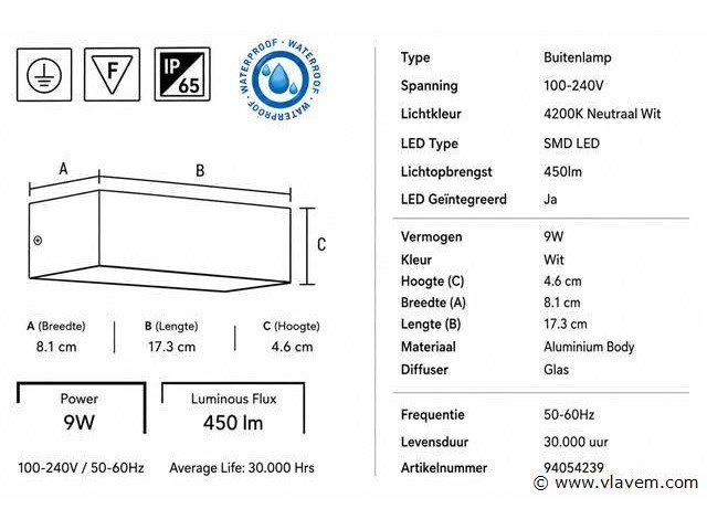 6 x led buiten wandlamp – 9w – 4200k neutraal wit - wit – ip65 – andiz - afbeelding 4 van  5