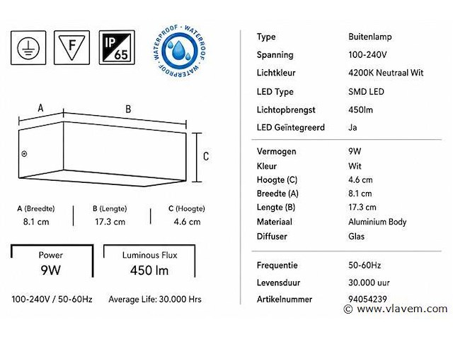 6 x led buiten wandlamp – 9w – 4200k neutraal wit - wit – ip65 – andiz - afbeelding 4 van  5