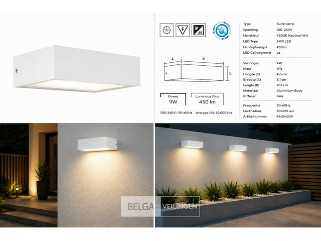 6 x led buiten wandlamp – 9w – 4200k neutraal wit - wit – ip65 – andiz - afbeelding 6 van  6