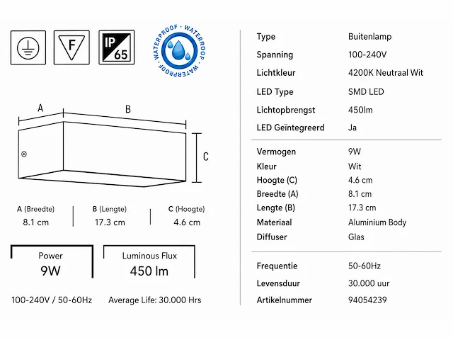 6 x led buiten wandlamp – 9w – 4200k neutraal wit - wit – ip65 – andiz - afbeelding 10 van  15