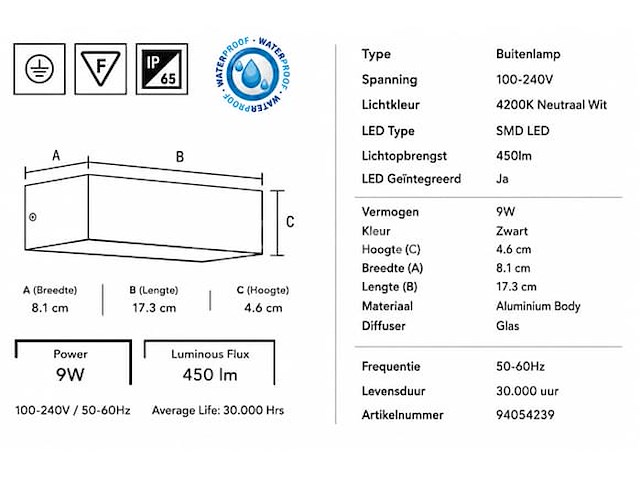 6 x led buiten wandlamp – 9w – 4200k neutraal wit - zwart – ip65 – andiz - afbeelding 4 van  5