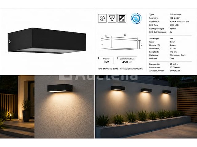 6 x led buiten wandlamp – 9w – 4200k neutraal wit - zwart – ip65 – andiz - afbeelding 5 van  5