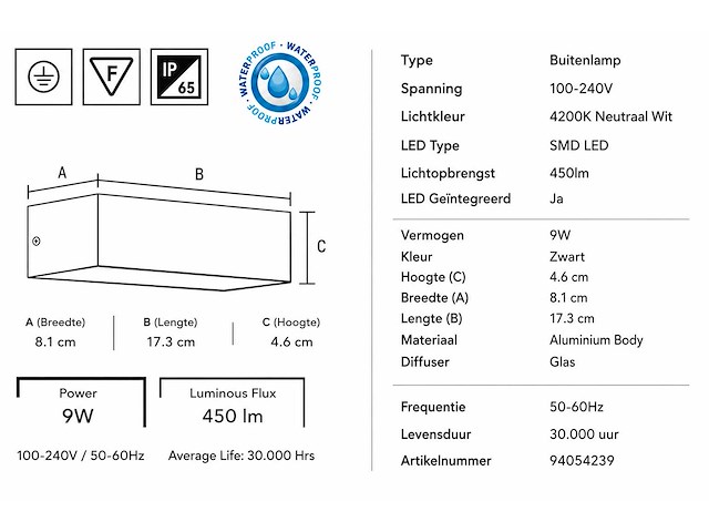 6 x led buiten wandlamp – 9w – 4200k neutraal wit - zwart – ip65 – andiz - afbeelding 6 van  15