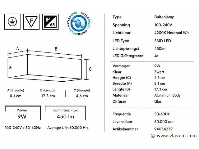 6 x led buiten wandlamp – 9w – 4200k neutraal wit - zwart – ip65 – andiz - afbeelding 4 van  5
