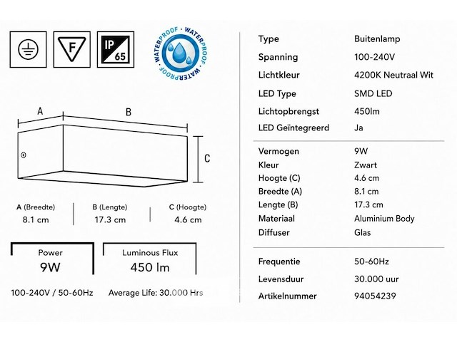 6 x led buiten wandlamp – 9w – 4200k neutraal wit - zwart – ip65 – andiz - afbeelding 5 van  6