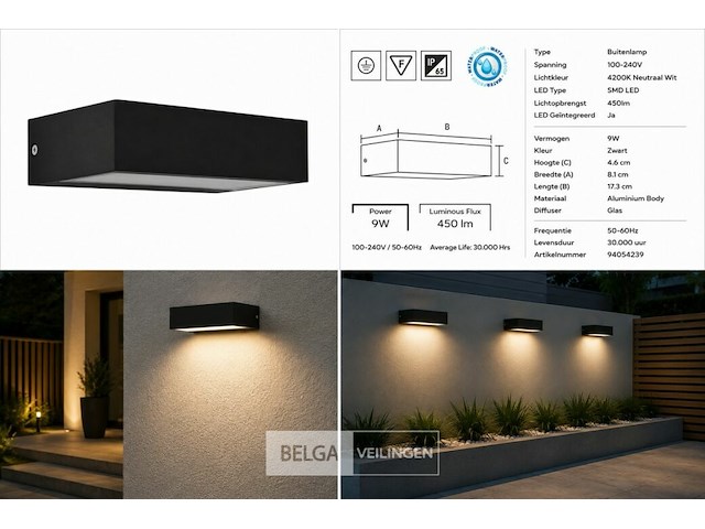 6 x led buiten wandlamp – 9w – 4200k neutraal wit - zwart – ip65 – andiz - afbeelding 6 van  6